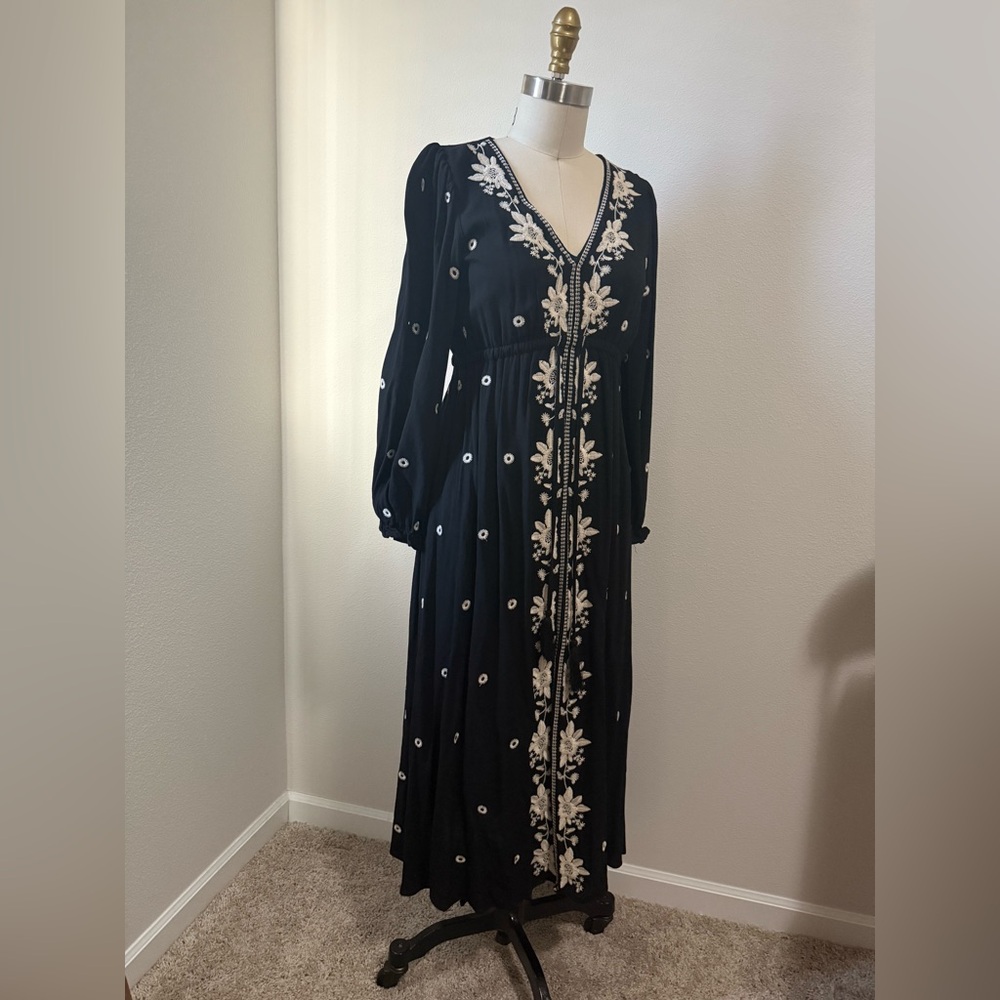 In Loom Bohemian Black Dress with White Embroidery